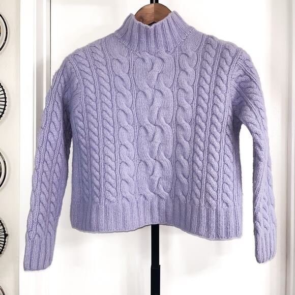 The Limited Sweaters - The Limited Womens Lambswool Angora Cable Knit Cropped Sweater - Purple, Size M